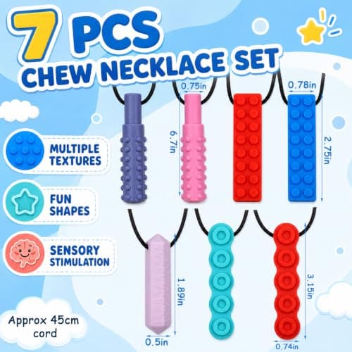 KASURE 7PCS Sensory Chew Necklaces for Kids, Multi-Shape Silicone Chew Toys — view 2