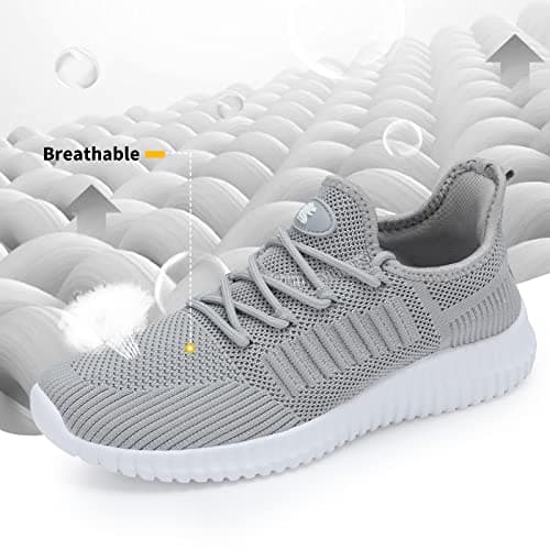SK·TRIP Women's Walking Shoes Lightweight Breathable Flying Woven Mesh Upper Casual Jogging Shoes Ladies Tennis Shoes Workout Footwear Gym Sneakers for Women, Grey, 6 UK — view 5