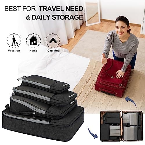 Prezon Compression Packing Cubes, Luggage Organiser Set, Extensible Suitcase Organiser, Packing Organisers for Suitcases, Packing Cubes for Travel or Home Storage — view 2
