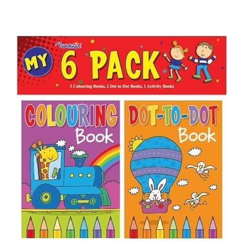 Squiggle A6 Mini Colouring & Activity Travel Sized Book Set - Pack of 6