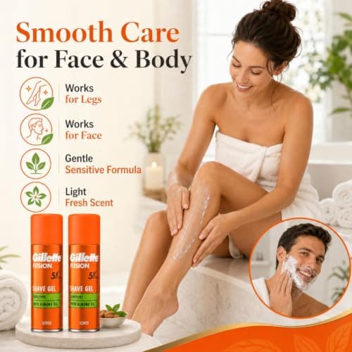 Gillette Fusion Sensitive Shaving Gel for Men with Almond Oil, Pack of 2 x 75ml Travel Size Cans, Cabin Bag Essentials for Holidays and Flights, 150ml Total — view 2