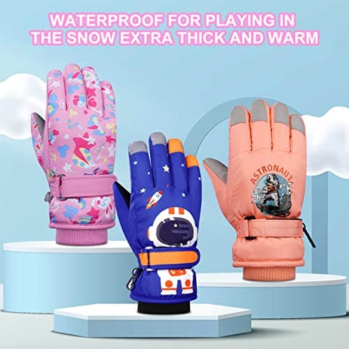 flintronic Kids Ski Gloves, Winter Skiing Gloves Thermal Snow Glove with Adjustable Cuffs, Waterproof Snowboarding Gloves for Children Girls Cycling, Skiing, Skating and Hiking (M) — view 5