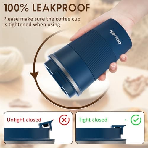 Aolieh Travel Mug 380 ml, Insulated Coffee Cup with Lid, Reusable Stainless Steel Thermal Cup for Coffee, Tea & Cold Drinks, Leak-Resistant Double-Walled Travel Mug, Navy Blue — view 3