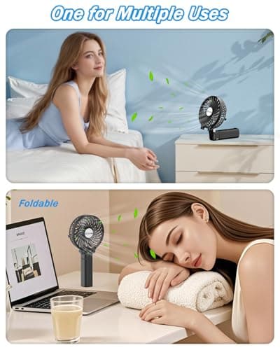 iEGrow Handheld Fan, Portable USB Mini Travel Fan with 2000mAh Rechargeable Battery, 3 Speeds Desk Fan for Home, Office and Travel-Black — view 6