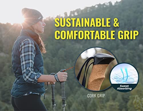 Trekology TrekZ Cork Handle Hiking Sticks Walking Poles Women Hill Walking Sticks Nordic Sticks Hiking for Men Trekking Poles for Women Collapsible Walking Poles Sticks for Seniors — view 2