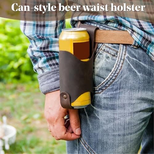 Leather Beer Belt Holster,Portable Belt Bottle Holder,Beer Holster Belts Accessories, Grilling Camping Beer Gifts for Men Father’s Day Christmas Beer Drinkers/Lovers,Cowboy Accessories for Men — view 3