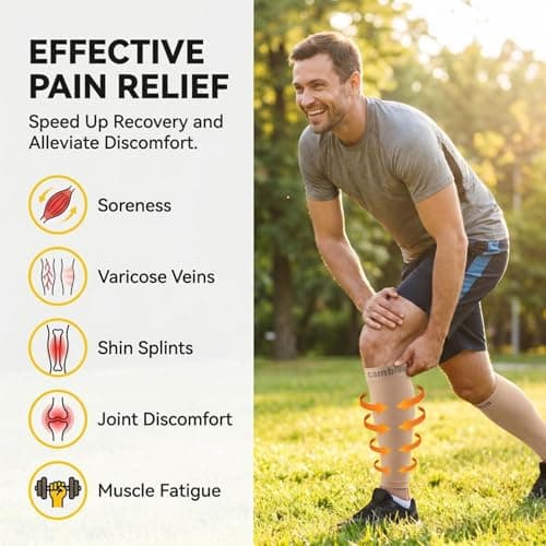 CAMBIVO Calf Compression Sleeves 2 Pairs, 20-30 mmHg, Footless Flight Socks — view 6