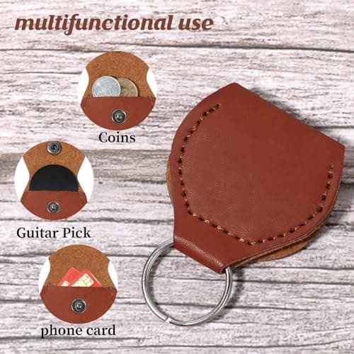 WLLHYF 2PCS Leather Keychain Ring Holder Slim Jewelry Travel Pouch Wedding Engagement Ceremony Ring Storage Box Ear Hook Flat Case Small Workout Gym Coin Bag Brown and Black — view 3