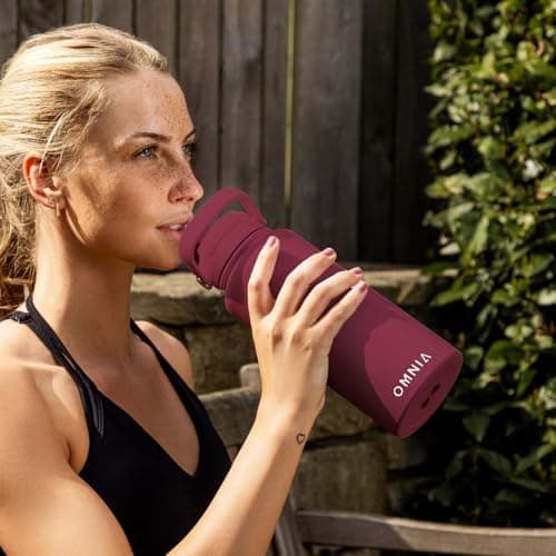 OMNIA NUTRIENTS Vacuum Insulated Stainless Steel Water Bottle, 2 Lids (Straw & Spout) Leakproof, BPA-Free, Reusable Flask Ideal for Travel and Outdoors (Burgundy - 1000 ml) — view 4