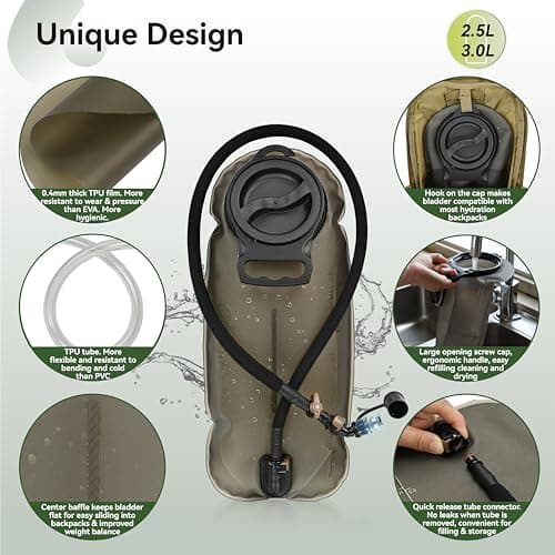 MARCHWAY 2L/2.5L/3L TPU Hydration Bladder, Ultra Durable Water Reservoir Bag with Insulated Tube for Hydration Pack for Cycling, Hiking, Running, Climbing, Biking (3L Grey 100oz) — view 3
