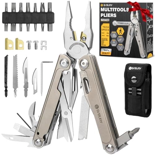 BIBURY Titanium Multitool Pliers, BI2049TI Multi Tool with Screwdriver Bits