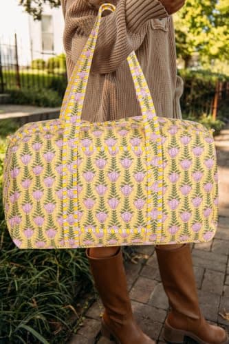 LKGSM Handmade Cotton Quilted Weekender Bag, Floral Indian Print Duffle, Bohemian Overnight Travel Tote for Women, Large Carry-on Luggage, Floral Gym Bag, K, 20x10x10 inches, New Design — view 3