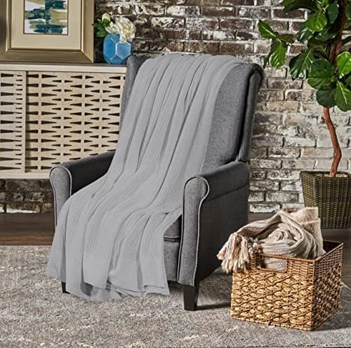 A ATH COLLECTION 100% Pure Organic Cotton Cellular Blanket Thermal Breathable Travel Blanket Extra Soft Warm Lightweight for Adults (Double 230 x 230 CM, Grey) — view 2