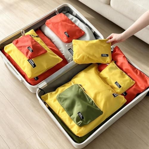 4-Piece Travel Organizer Bags for Luggage, Nylon Zipper Pouch Set (Orange) — view 4