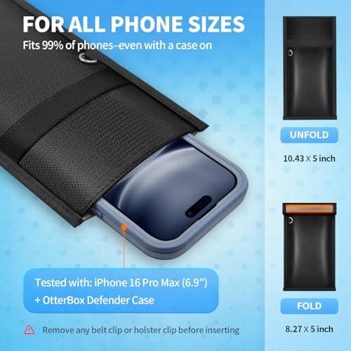 Eongreat Military Grade Faraday Bags for Phones, Fireproof & Waterproof Signal Blocking Pouch for 5G/WiFi/GPS/RFID, Anti-Hacking Go Dark Blocker Bag for Smartphones and Car Keys, 2 Pack (Orange) — view 4