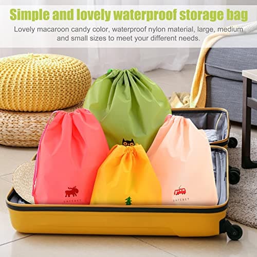 FORYNXHWIN 6-Piece Drawstring Bags - Waterproof Travel & Storage Organizers with 3 Sizes & 6 Patterns, Laundry Bags for Clothes, Shoes, Swim Gear, and Toys, Foldable & Portable Nylon Drawstring Bags — view 5