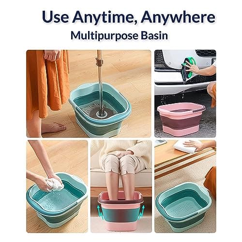 Foot Bath Basin with Massage Acupoint,Collapsible Plastic Pedicure Bowl with Handles,Foot Spa Bath 15L/4 Gallons Foot Soak Bowl and Mop Cleaning Bucket(Green) — view 6