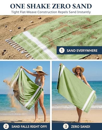 LANE LINEN Turkish Beach Towel 2 Pack, Oversized Towels 39"x71", Cotton Rich Lightweight Beach essentials For Women, Large Pool Towel, Absorbent & Quick Dry, Sand Free - Jade Lime — view 5