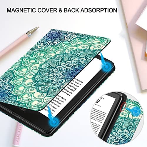 Case for 6 inch eReader (11th Gen, 2024/2022 Released), TOKILO Lightweight PU Leather Case Auto Sleep/Wake Hand Strap Foldable Stand, Un Compatible with LG/Sony 6inch e-Reader, Emerald Illusion — view 3