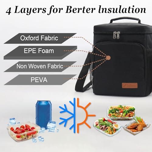 TuErcao 12 can Small Cooler Bag, Leak Proof Portable Lightweight Foldable Soft Ice Chest for Beach Hiking Picnic Camping Travel Cooler for Car Road Trips, Black — view 2