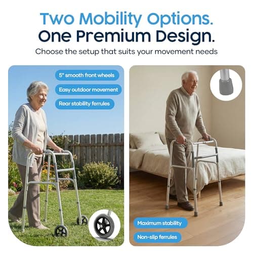 Eazy Folding Walking Frame with Wheels, Lightweight Adjustable Walker for Elderly and Disabled, Compact Folding Mobility Aid, 2-Wheel Zimmer Frame — view 5