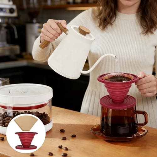 LAIYORA Collapsible Pour Over Coffee Dripper with 50 Filters Reusable Silicone Coffee Filter for Camping Travel Home Office V02 Size 2-4 Cups Red — view 2