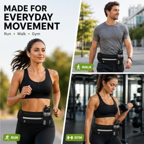 Running Belt with Water Bottle Holder, Hydration Waist Pack for Phone Keys — view 5