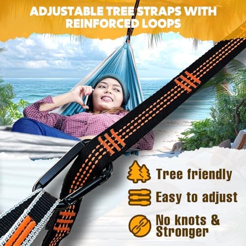 NATUREFUN Ultra-Light Travel Camping Hammock | 300kg Load Capacity,(275 x 140 cm) Breathable,Quick-drying Parachute Nylon | 2 x Premium Carabiners,2 x Nylon Slings Included | Outdoor Indoor Garden — view 3