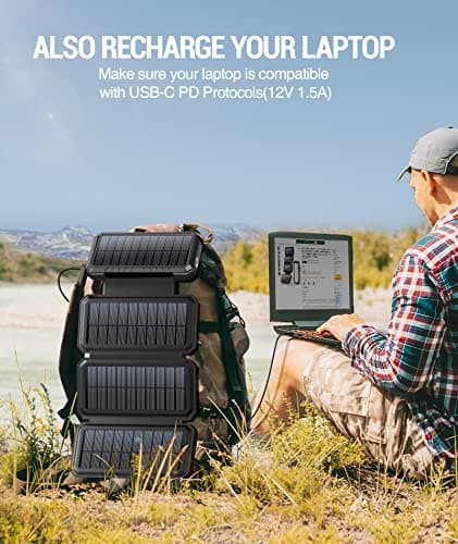 BLAVOR Solar Power Bank with 4 Foldable Solar Panels, 20000mAh External Battery Pack 18W Portable Fast Charging Phone Charger for Mobile Phone Tablet Outdoor Camping — view 5
