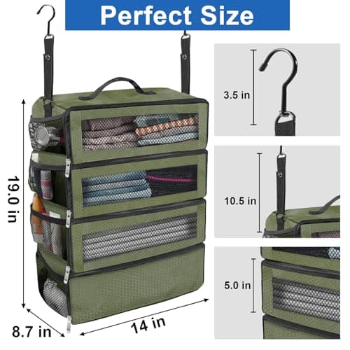 Olosar Suitcase Organizer, Travel Luggage Organizer Portable Hanging Travel Shelves Collapsible Hanging Packing Cubes for Carry on Suitcase, Army Green -M — view 4