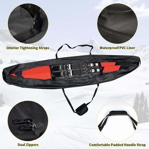 Ski Bag Wear Resistant with Adjustable Straps and Divided Pockets, Single Snowboard Travel Bag for Kids and Adults, Canvas Ski Storage Bag for Outdoor Sports — view 5