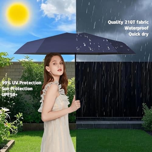 Detontek 6 Ribs Mini Travel Umbrella, Mini Folding Umbrella, Small Umbrella, Pocket Umbrella, Umbrella With Buckle Handle, Dual Purpose, With Storage Box (Navy Blue) — view 4