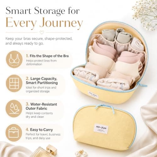 Travel Underwear Organizer Bag, Portable Lingerie Storage Pouch with Liner, 3-in-1 Large Bra Underwear Packing Cube, Waterproof Personal Garment Bag for Travel and Drawer Storage, Yellow — view 3