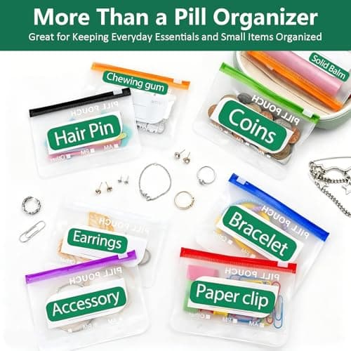 A8 Waterproof Pill Organizer Set with 14 Color-Pill Pouches, 7-14 Day Travel Pill Organizer Pouch, Large Weekly Travel Medicine Organizer, Portable Reusable Binder Design Zippered Pill Storage Box — view 4