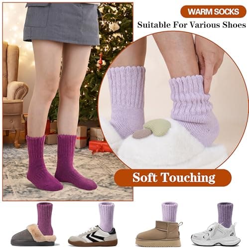 Sandsuced Merino Wool Thermal Boot Socks for Men Women Winter Warm Thick Cosy Walking Hiking Work Stocking Fillers Socks 3 Pairs(Rose Red/Light Purple/Dark Purple,M) — view 4