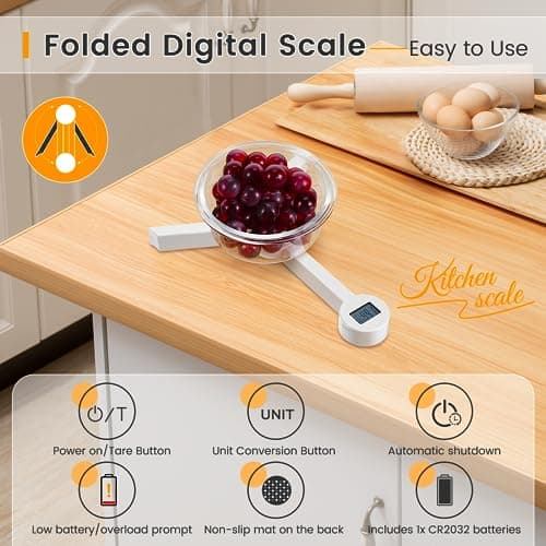 Folding Food Scale,Digital Kitchen Scale,Highly Accurate Compact Small Scale with LCD Display,Portable Food Scale Multiple Units Supported, Travel Scale for Measuring Intake of Healthy — view 3