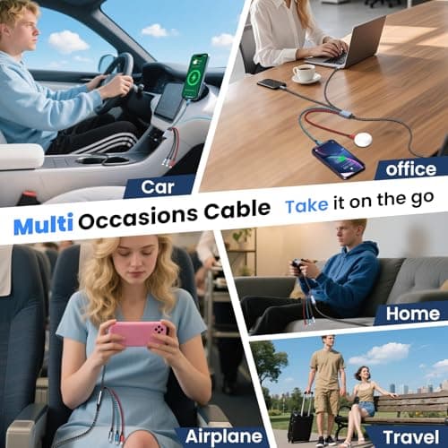Travel 4 in 2 Multi Charging Cable, USB A/C Cable with Dual Type-C/IP/Micro USB, Travel Charger for Multiple Devices, Phone Charger Cord for iPhone 17/16/15/14, Galaxy, Android Pad, 5FT 4PCS — view 5