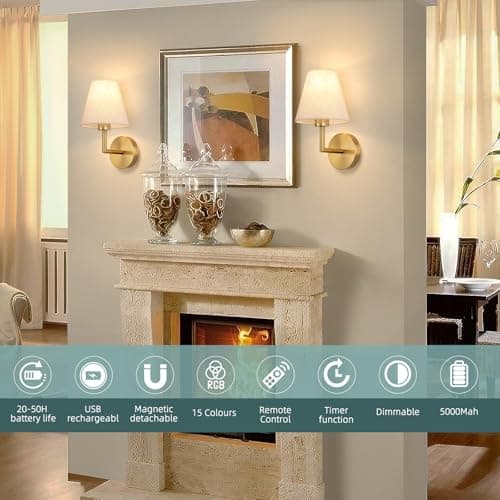 EIDEARAY Battery Operated Wall Lights,Rechargeable Wall Lights with 5000mAh Dimmable Detachable Charging Bulbs and Remote,Wireless Wall Light for Living Room Bedroom Bedside Farmhouse Hallway(2 Pack) — view 2