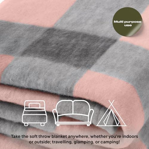 Dreamscene Blush Winter Check Fleece Blanket Super Soft Warm Cosy Sofa Bed Picnic Garden Throw Over, Plaid Tartan Pink Grey - 120 x 150cm — view 5