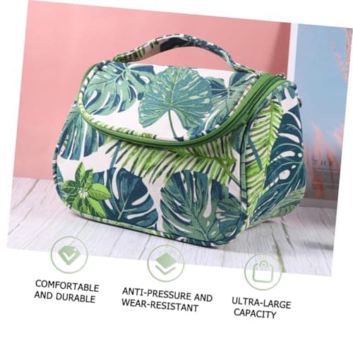 VALICLUD Makeup Bag Portable Toiletry Bag Canvas Tropical Monstera Leaf Travel Cosmetic Pouch with Curved Zipper Organizer for Travelling — view 5