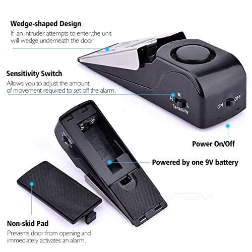 Wireless Security Alarm System and Door Stop Alarm, Portable Door Stopper with 120 dB Security Alarm, 90dB Door Window Burglar Alarm Doorbell, Personal Safety Kits for Home Travel Hotel Garage (3) — view 6