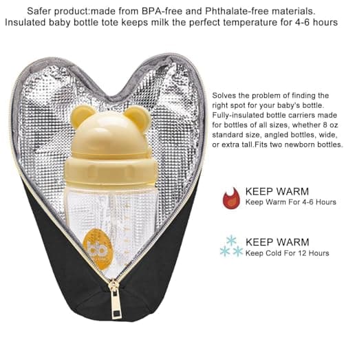 Insulated Bottle Bag for Baby, Bottle Warmer Black Baby Bottles Cooler Bags Portable Travel Thermal Bags for Bottles — view 3