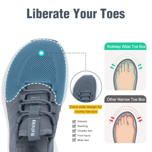 Rollstep Wide Toe Box Shoes Women Extra Wide Width Sneakers Air Cushion Road Running Shoes Ultra Light Tennis Gym Workout Training Shoes Breathable Walking Shoes with Arch Support, Dark Grey, 5 UK — view 2