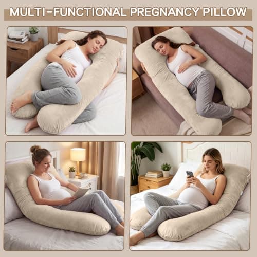 GRANDMA SHARK U-shaped Pregnancy Pillow, Full Body Maternity Pillow with Washable Velvet Cover for Back Hips Legs Support, Champagne — view 6
