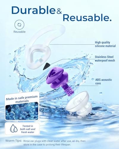 Hearprotek Swimming Ear Plugs Adults, 2 Pairs Silicone Waterproof Swim Earplugs Protection for Pool, Shower, Bath, Swim Water Sports Purple — view 5