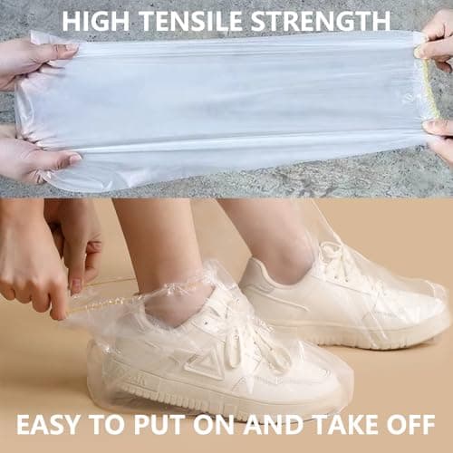 5 Pairs Waterproof Shoe Covers, Disposable Plastic Overshoes Boot Covers for Rain & Snow, Transparent Non-Slip Shoe Protectors with Elastic Bands for Cycling Camping Fishing Travel Outdoor Activities — view 3