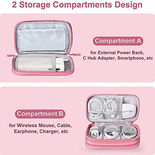 Wzxksoac Electronics Accessories Organizer Pouch Bag, for Power Adapter/Charger/Cables/Pens, Designed for School Girls(Pink) — view 2