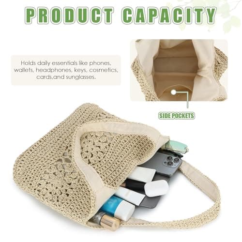 Freiesoldaten Straw Tote Bag for Women Large Summer Beach Woven Shoulder Bag for Travel Vacation — view 6