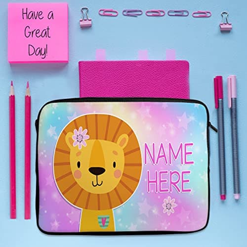 Personalised Lion Tablet Sleeve Laptop Case Girls iPad Zip Pouch Protective Carry Travel Bag Sleeve Pretty Safari KKM16 (7” – 10”) — view 2