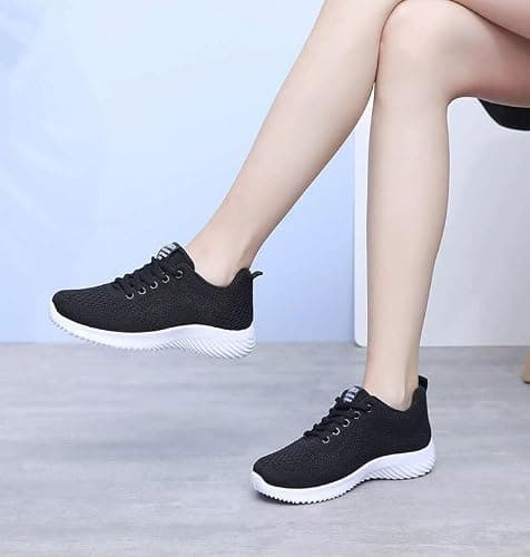 Womens Walking Trainers Breathable Lightweight Non Slip Sports Shoes Black — view 2